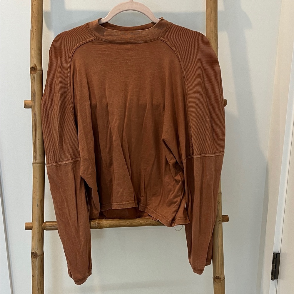 Aerie Warm Brown Ribbed Long Sleeve Top